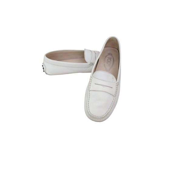 TODS Gommino Penny Loafers Bone White Leather Driving Shoes Size 38 EU 7 US - Picture 1 of 7